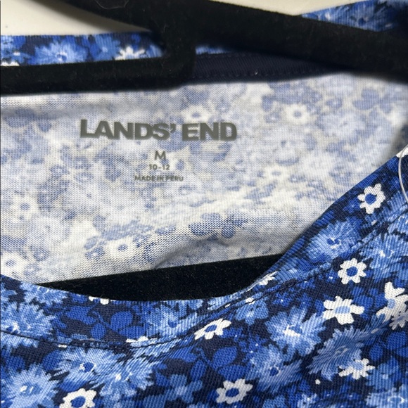 Land’s End crew neck top size M long sleeves blue white floral casual - Picture 2 of 6